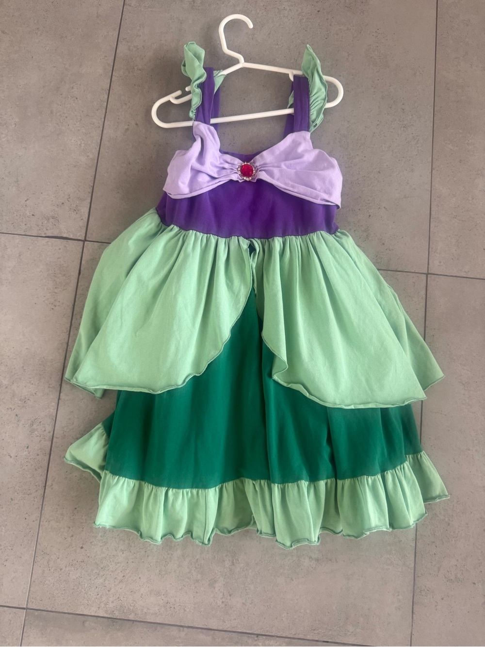 Girls Green & Purple Layered Fairy Dress with Jewel Accent